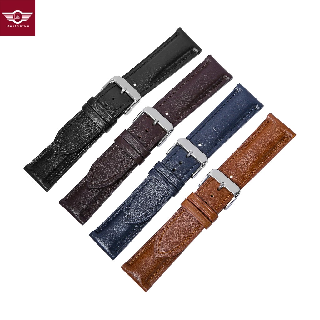 Dây đồng hồ da bò thật màu đen size 18/20/22/24