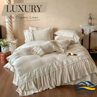 Bộ chăn ga gối Genji Decor chất liệu linen phối viền cao cấp