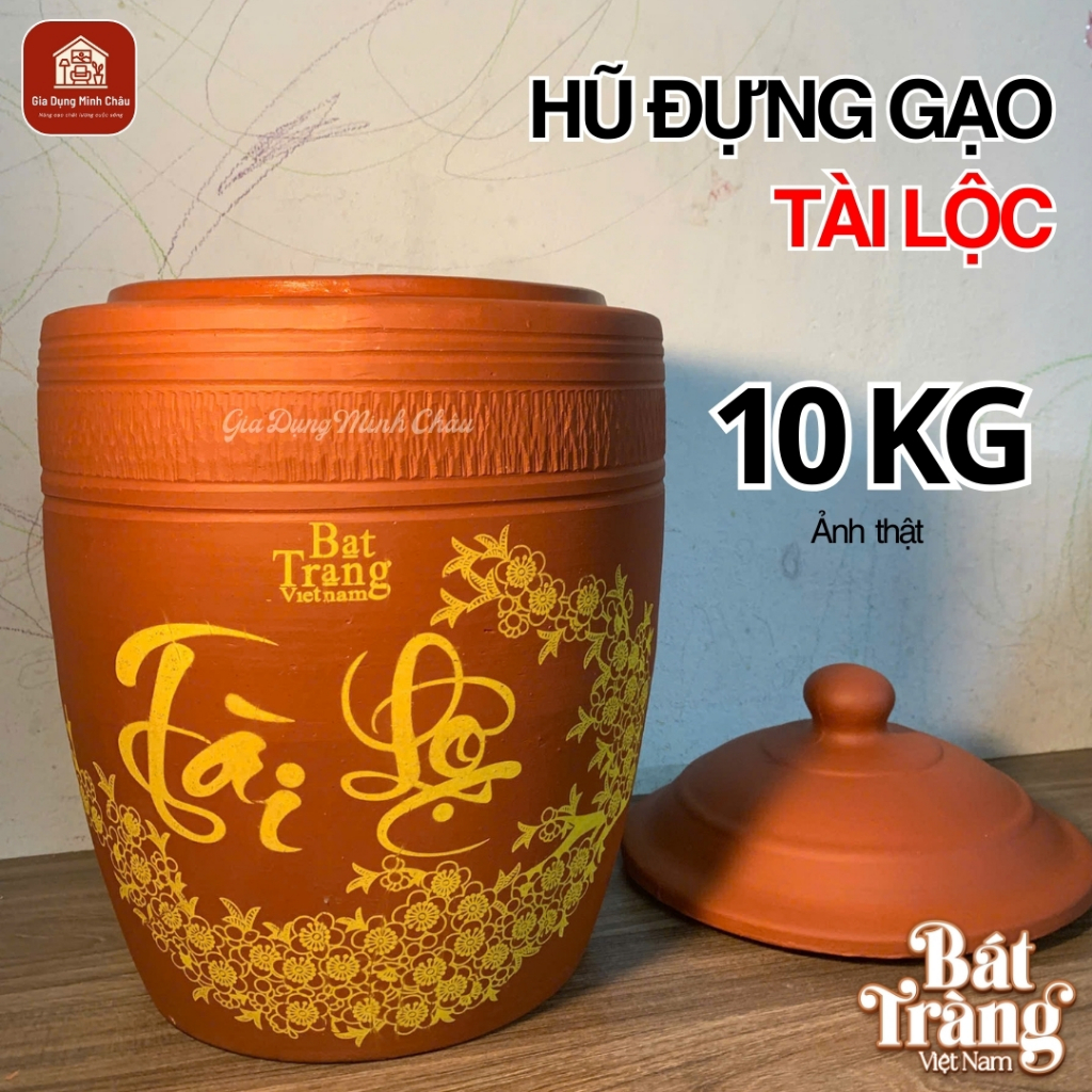 Hũ đựng gạo 10kg Tài Lộc đỏ Bát Tràng hàng cao cấp, thùng đựng gạo, chum gạo, lu gạo, chĩnh gạo, khạ