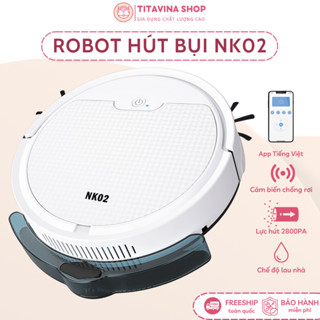 Robot hút bụi lau nhà NK02 hút cực mạnh 3000PA cảm biến chống rơi, App điều khiển, có hộp nước