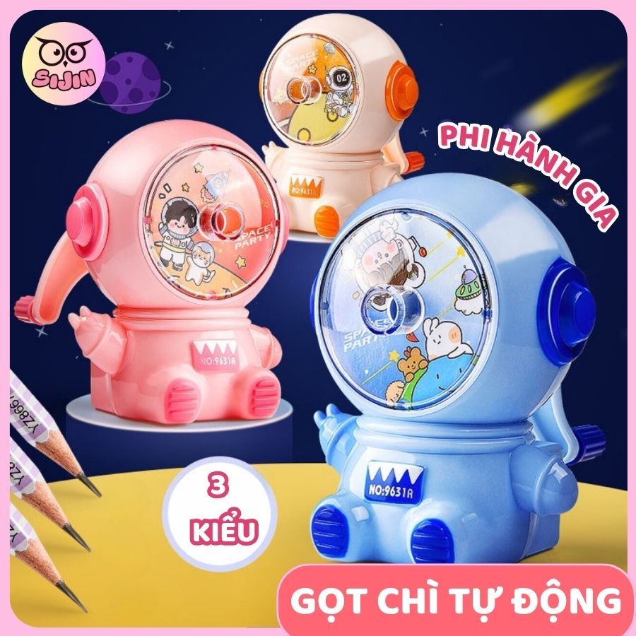 Máy gọt bút chì tự động, chuốt bút chì cơ - Gót bút chì xoay tay họa tiết phi hành gia dễ thương, đồ