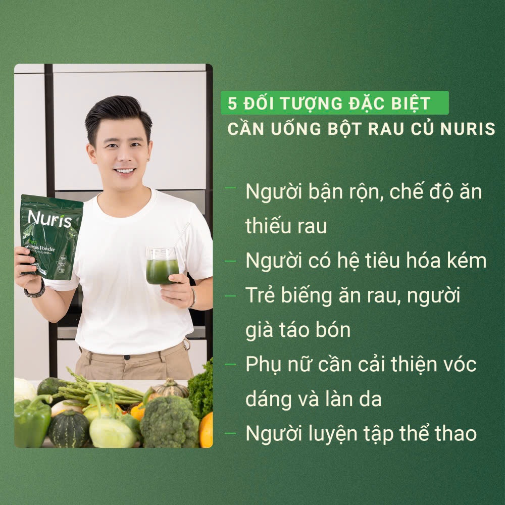 [Combo 3 gói] Bột rau củ siêu dinh dưỡng Nuris Nhật Bản thải độc gan, giảm táo bón, sạch đường ruột