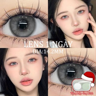 【1CẶP Lens 1 ngày millcreek kính áp tròng Dia:14.2MM Cận thị(0-8độ)Xám/xanh lá cây lens Kèm Khay