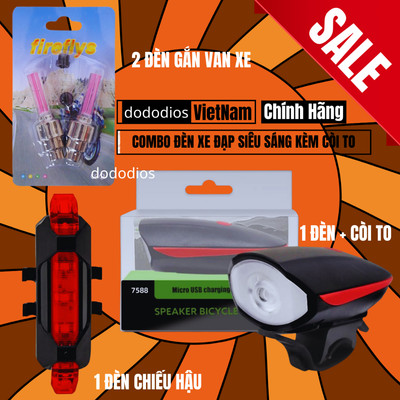 2 Đèn Led Gắn Van Xe Đạp + 1 Đèn Chiếu Hậu Nhấp Nháy Cảnh Báo + 1 Bộ Đèn Pha Kèm Còi To - Chính Hãng Dododios