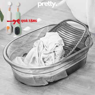 Chậu Giặt Đồ Trong Suốt Kèm Tấm Chà Quần Áo Thông Minh Chất Liệu Nhựa PET