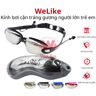 Kính bơi tráng gương Welike Tặng hộp Kính bơi cận người lớn trẻ em cao cấp chống nước an toàn cho bé chống mờ bảo vệ mắt