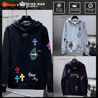 Áo Hoodie Nỉ Nam Nữ Hoạ Tiết Chữ Thập Phối Màu Chất Nỉ Bông Dày Dặn Chuẩn Hàng Quảng Châu