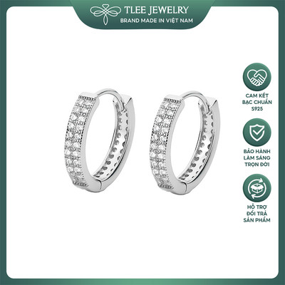 Khuyên tai bạc unisex TLEE nạm đá tròn bản to đính đá sang trọng TLEE JEWELRY B0138