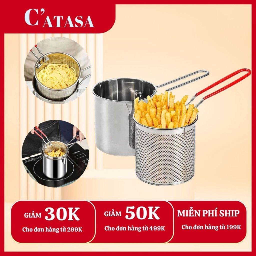 Nồi Chiên Ngập Dầu Bằng Thép Không Gỉ 304, Có Lưới Lọc Tiết Kiệm Dầu Chống Dính Siêu Tiện Lợi Dùng Được Bếp Từ