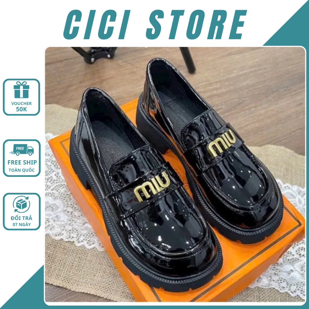 Giày Oxford Nữ Miu Miu, Giày Da Nữ Đế Cao Miu 2 Loại Da Bóng - Mềm Bản Cao Cấp Full Box