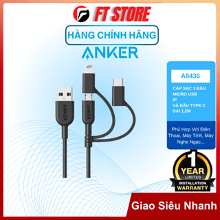  Cáp sạc đa năng Anker 3 in 1 Micro L và type C dài 1,2m bền bỉ đa dụng - BH12TH 