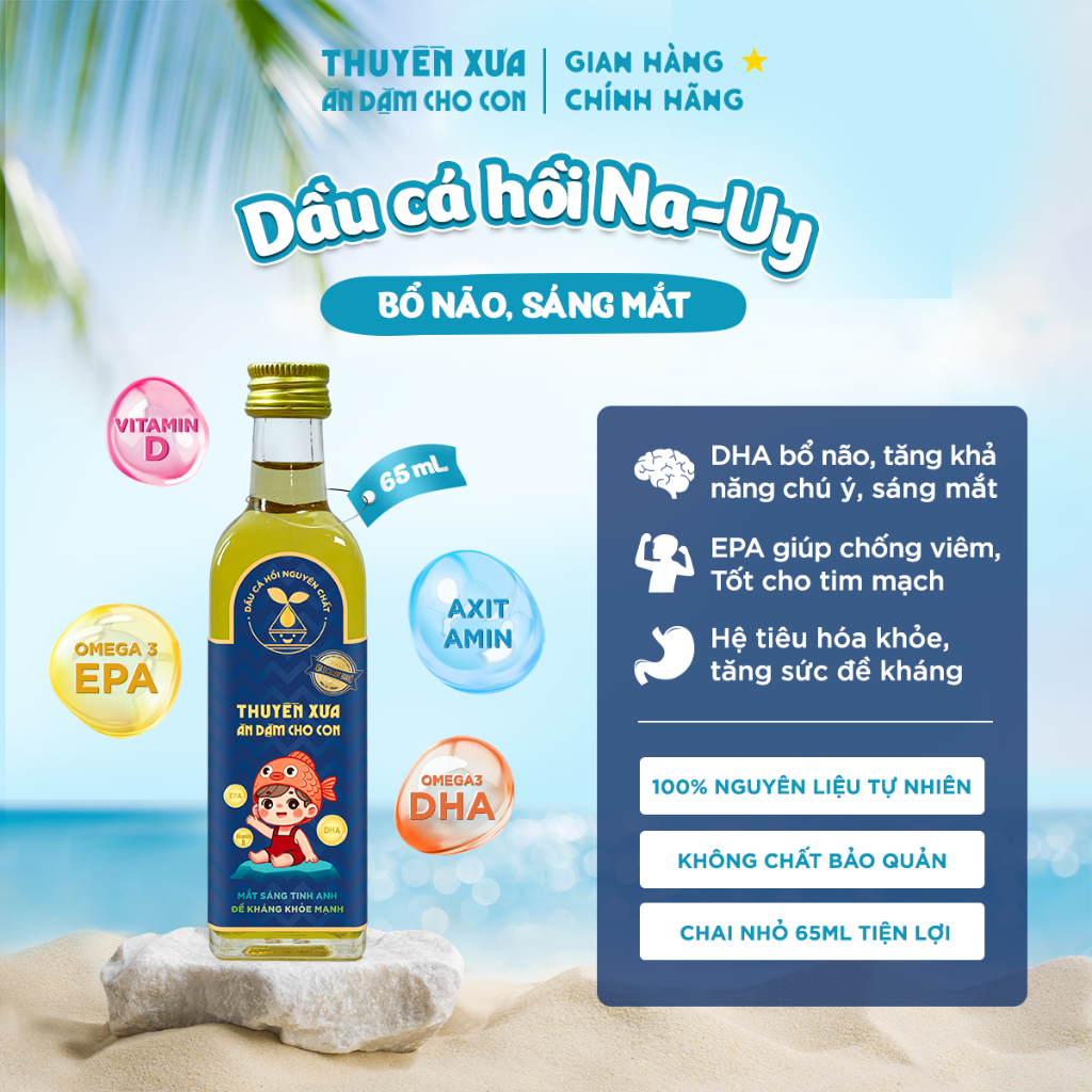 Dầu Cá Hồi Nguyên Chất Thuyền Xưa Ăn Dặm cho con 65ml