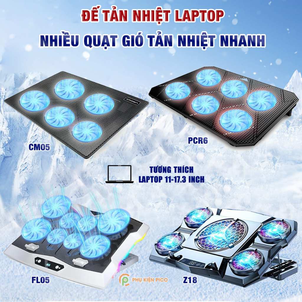Đế Tản Nhiệt Laptop Gaming Z18 FL05 PCR6 CM05 nhiều quạt, Giá Đỡ Laptop 17.3 Inch, Làm Mát Nhanh