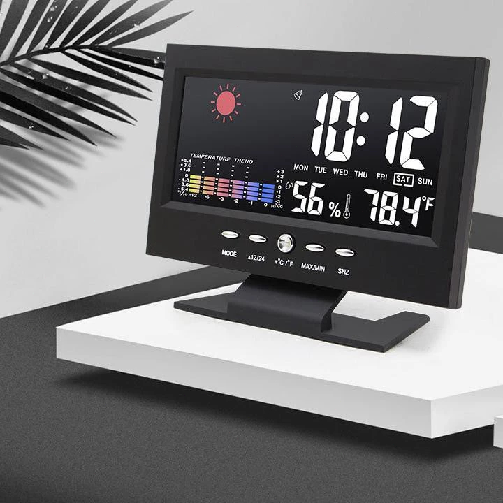 【 COD/12H】Đồng Hồ Để Bàn LED Màn Hình LCD Báo Thức, Cảm Biến Âm Thanh Đồng Hồ Thời Tiết Để Bàn