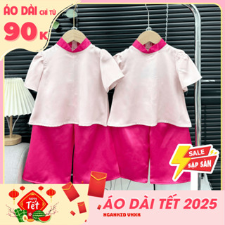 Áo dài cách tân lụa hồng cho bé gái, váy Tết, du xuân, đi lễ chùa đầu năm cho bé gái 2025 - TT390 - NGANKIDSVNXK
