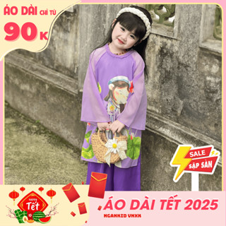 Áo dài cho bé gái diện quần áo Tết 2025, áo dài chơi xuân cách tân tay lỡ cho bé gái - TT368 NGANKIDS