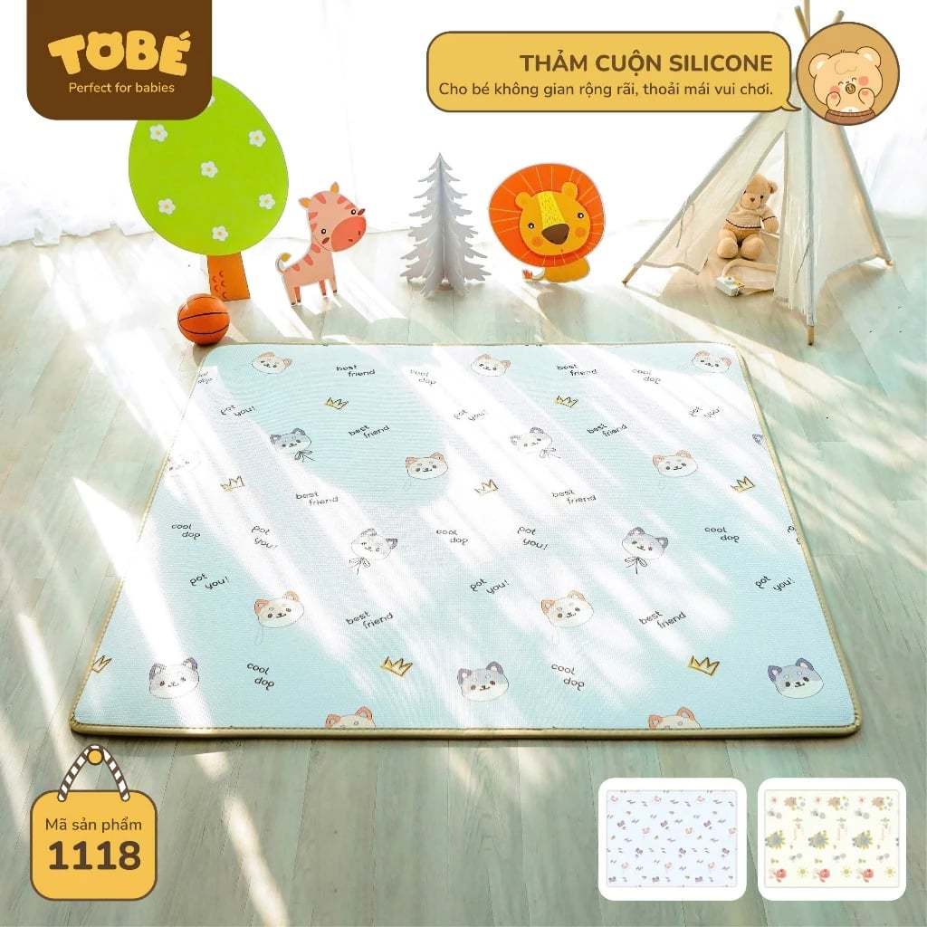  Thảm chơi 180x200 180x150 dày dặn  1.5cm  gấp gọn cuộn silicon Tobe chống trơn 2 mặt an toàn cho bé 
