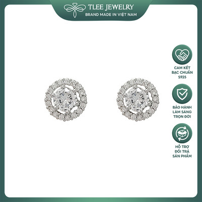 Bông tai bạc nữ TLEE đá tròn lấp lánh nữ tính TLEE JEWELRY B0366