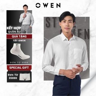 Áo sơ mi nam trắng DÀI TAY Owen dáng Regular Fit vừa vặn, chất liệu sợi sồi thoáng mát AR240100DT