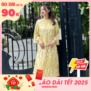 Áo dài Tết 2025 cho mẹ và bé, họa tiết hoa mai vàng, thích hợp du xuân, đi chùa - TT364 NGANKIDS