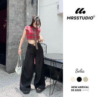 Quần tây ống rộng nữ MRS cạp cao túi chéo ly sâu, tôn dáng gen eo, quần tây công sở MRQ119G
