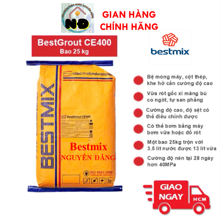 Bao 25kg Vữa Rót Tự San Phẳng Cường Độ Cao BestGrout CE400 Không Co Ngót Tương Đương SikaGroutGP