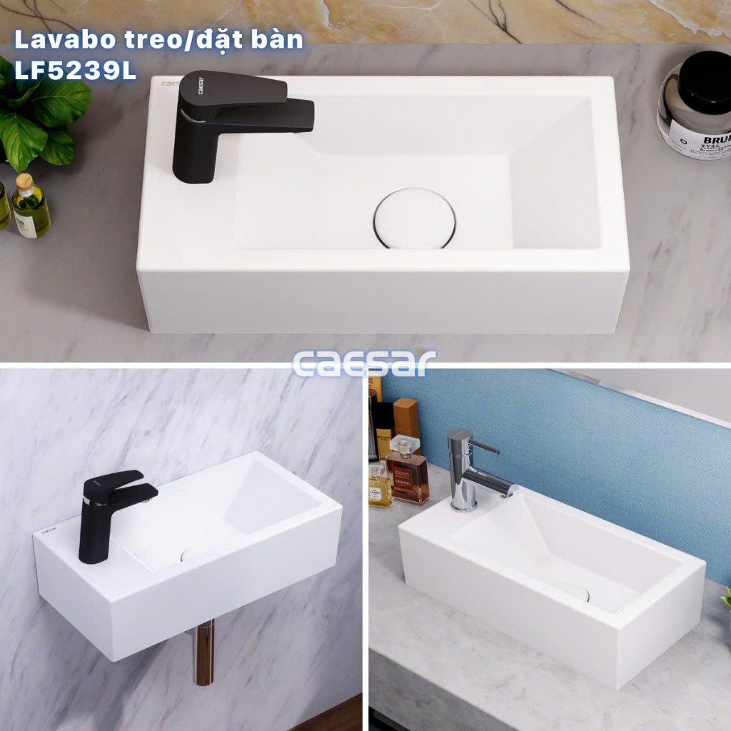 Chậu Rửa Lavabo Treo Tường LF5239S/L - CAESAR (Hàng Chính Hãng)