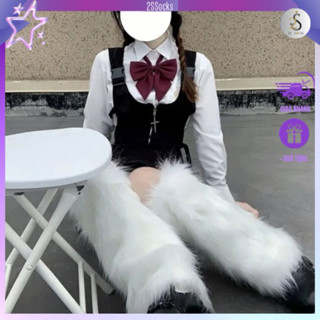 Vớ Ống Chân Phối Lông Màu Trơn Giữ Ấm Mùa Đông Phong Cách Gothic Harajuku Punk Lolita Cho Nữ