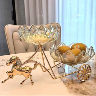 Đĩa thuỷ tinh đựng bánh kẹo hình ngựa kéo xe độc đáo Dona Home Decor