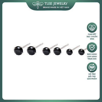 Khuyên tai bạc nữ TLEE nụ đá đen sáng lấp lánh TLEE JEWELRY B0329