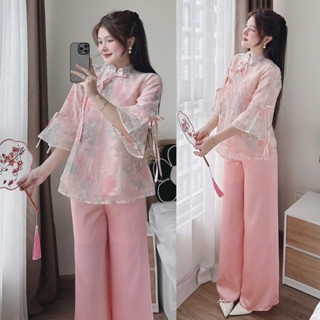 (SHOP BIGSIZE NỮ 50KG ĐẾN 90KG) set đồ lam đi chơi tết tay loe cam đào bánh bèo