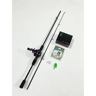 Combo bộ cần câu lure máy ngang Titan Ánh Tím kèm dây + nhái + khóa sale giá rẻ (Bộ sói đen ánh tím)