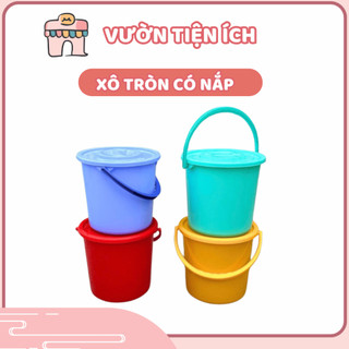 Xô nhựa tròn có nắp, quai xách, dung tích 4L-20L, 4 màu hiện đại, đựng gạo, đựng nước của Shop Vườn Tiện Ích