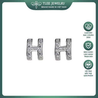 Khuyên tai bạc nữ TLEE chữ H nạm đá cao cấp TLEE JEWELRY B0371