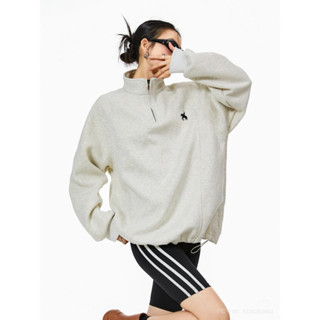 Áo Hoodie Nỉ Bông Form Rộng Nam Nữ Dây Rút Cổ Polo