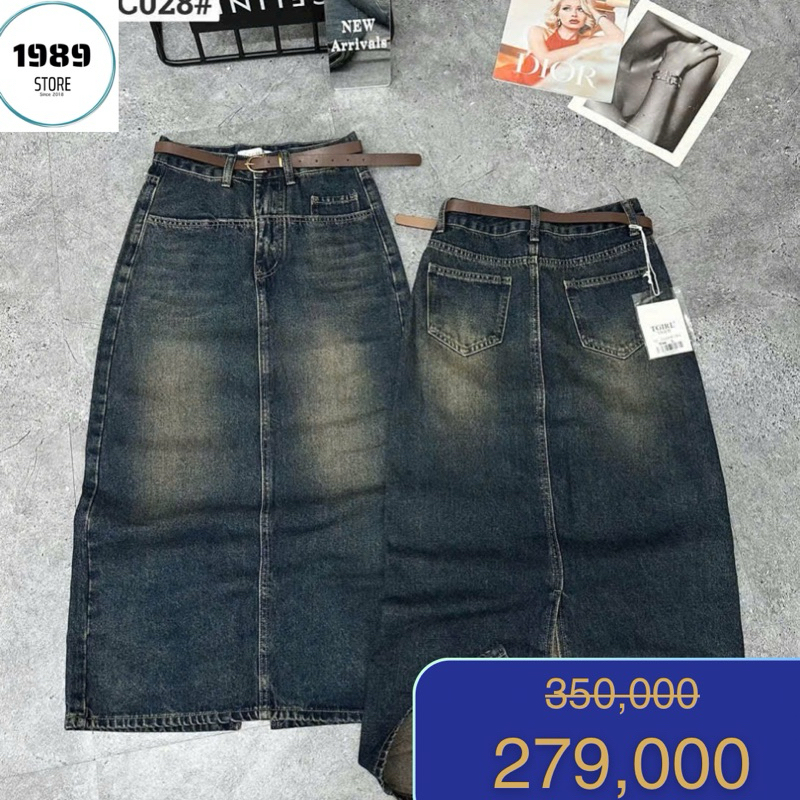 Chân váy jean dài kèm thắt lưng qccc wash xanh kho sỉ 1989 store đi chơi đi tiệc