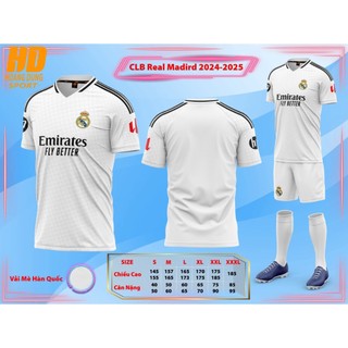 Quần Áo Đá Bóng HD CLB Real Madrid- (Vải Mè Hàn Quốc)