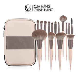 Bộ cọ trang điểm cá nhân cao cấp GUVIET màu cà phê sữa gồm 15 cọ đi kèm túi da và hộp đựng