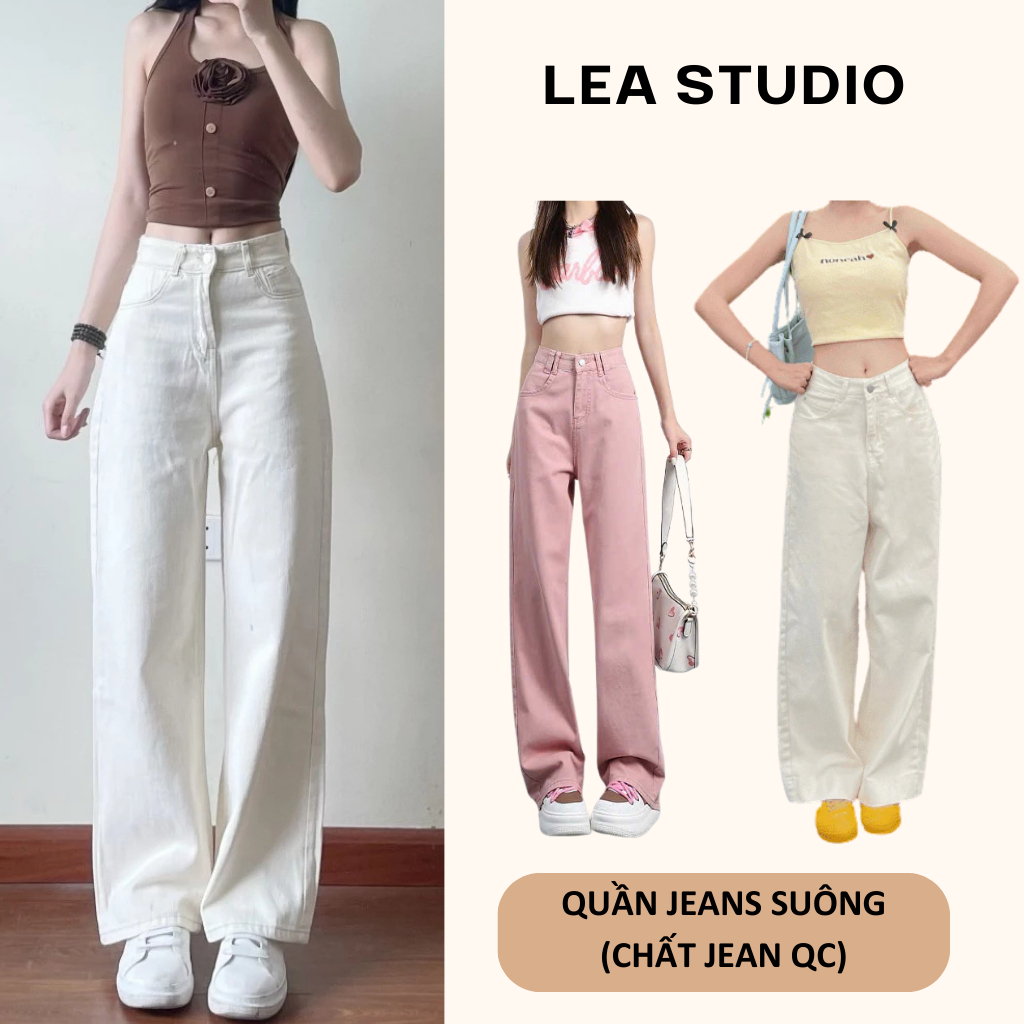 [CÓ BIGSIZE] Quần Jeans nữ QC thiết kế ống suông trơn, quần jeans ống suông màu hồng, trắng, kem - L