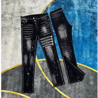  Quần jean dài in chữ D S Q vẩy sơn wash loang màu nhẹ chất vải demin phong cách boy phố 