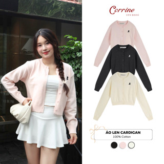 Áo Khoác Cardigan Nữ Corrine Áo Cardigan Len Boxy Lửng Nữ Tính Mùa Thu 2 Màu Hồng Pastel/ Trắng Kem