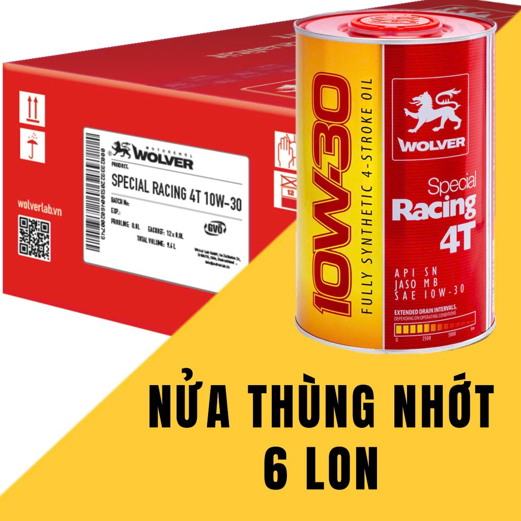 (Dạng thùng) Thùng nhớt Wolver Special Racing 10w30 0.8L, nhớt hộp số 10w30/10w40/80w90 120ml
