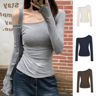 Áo Lệch Vai Kiểu Dài Tay ôm body siêu Quyến Rũ vải thun zip mịn cho nữ m658