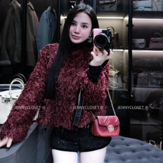 JENNYCLOSET ® Áo khoác lông xù dáng crotop mặc mùa đông ,Áo khoác nữ lông xù cổ tròn dài tay nhẹ nhàng tiểu thư(Hàng L1)
