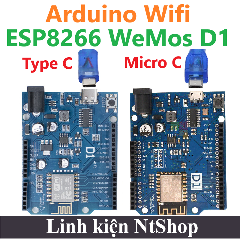 Arduino Wifi ESP8266 WeMos D1 CH340 cáp Micro C / Type C Vi điều khiển họ ESP Arduino
