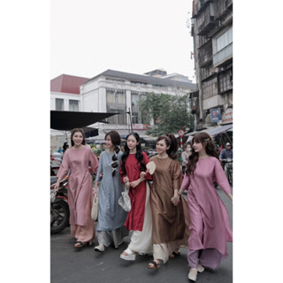 [Áo Dài Tết 2025]Set Áo Dài Tơ Gân Nhiều Màu Form Suông Mix Quần Đũi Xốp Ống Rộng Mai Phương Bùi Diện Tết xinh