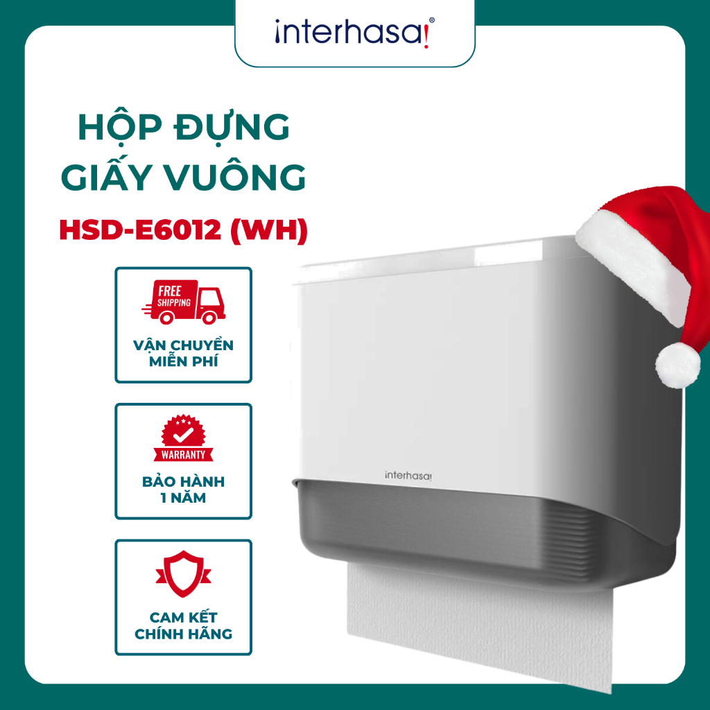 INTERHASA Hộp đựng giấy lau tay HSD-E6012, treo tường, nhựa ABS, chống nước, chứa 200 tờ