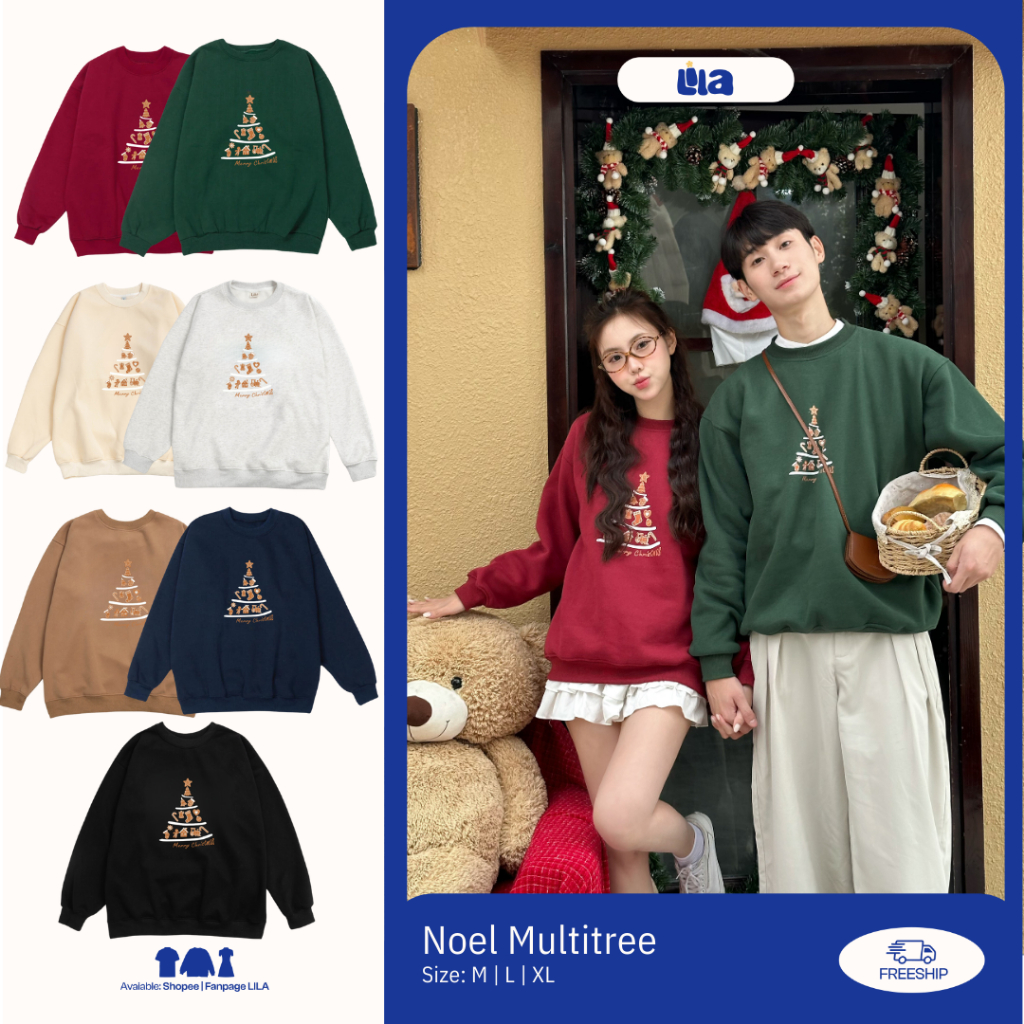 [Hoả tốc HN] Áo sweater Noel in hình cây thông LiLa unisex nỉ bông dày ấm form rộng - đồ đôi couple 
