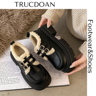  Giày lolita nữ phối lông 2 quai cài da cao cấp đế cao 5cm  G85  