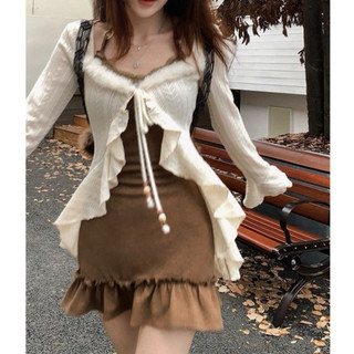  Set áo khoác cardigan mỏng dài tay+ đầm ngắn phong cách boho thanh lịch SAM SAM BOUTIQUE 